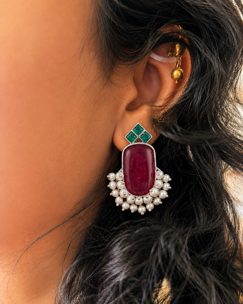 Ganga Yamuna Drop Stud Earings