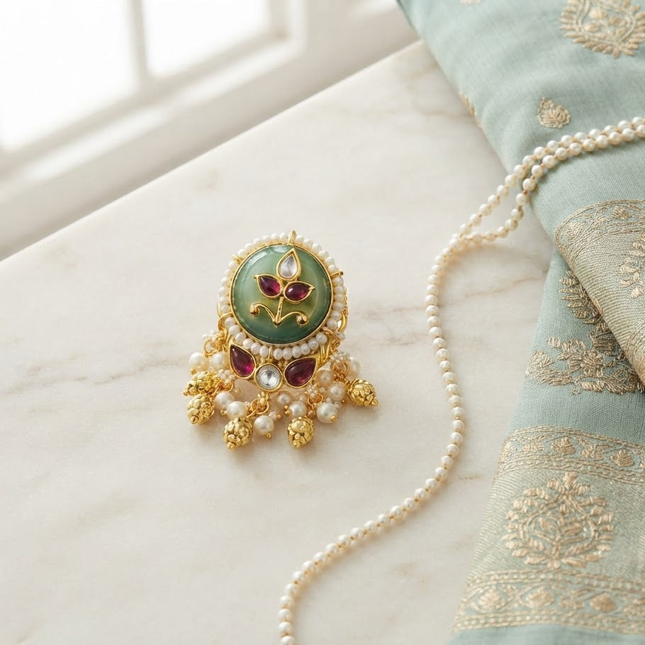 Vasant Mandal — Jade Green Kundan Halo Drop Earrings