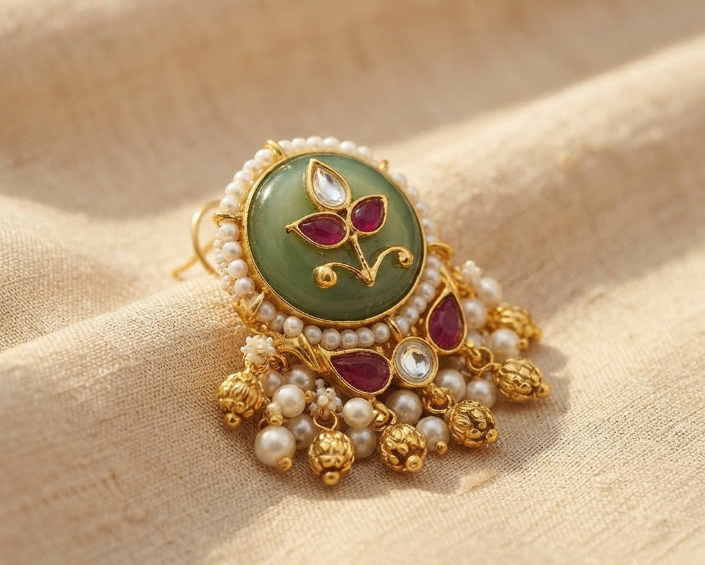 Vasant Mandal — Jade Green Kundan Halo Drop Earrings