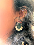 Ganga Yamuna :  Green and Ruby Drop Stud Earrings -